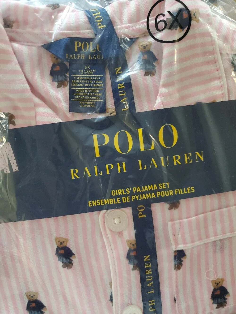 Polo Ralph Lauren Little Girls Polo Bear Long Sleeve Pajamas, 2-Piece Set 6X